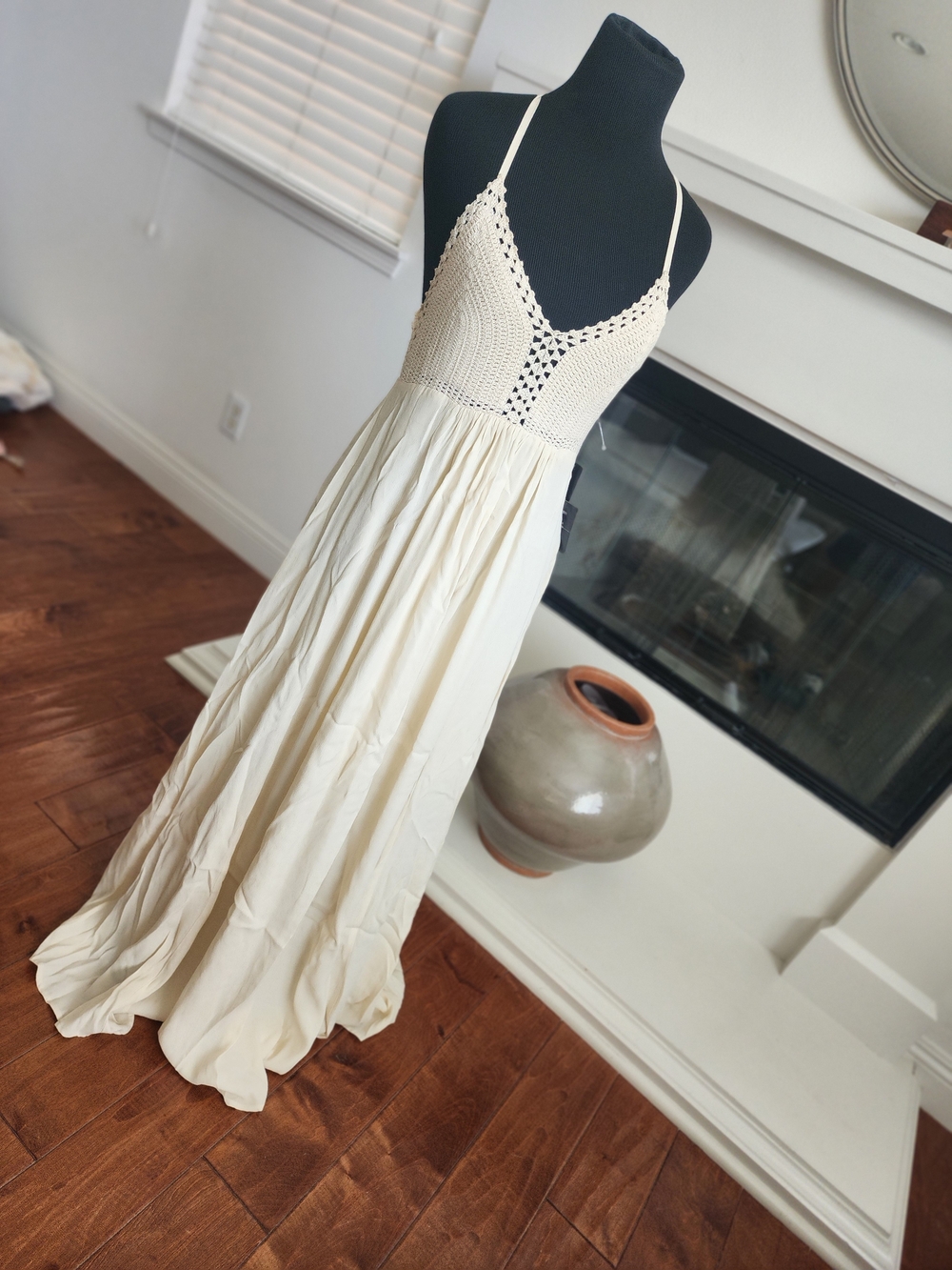 Lulu's Cream Crochet-Top Backless Maxi Dress